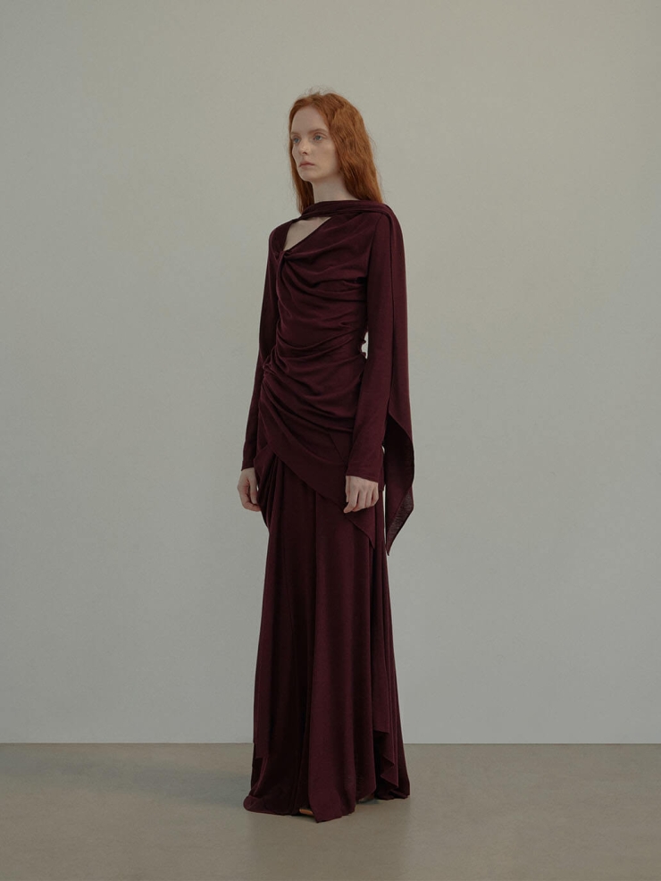 Berry layered long knit skirt