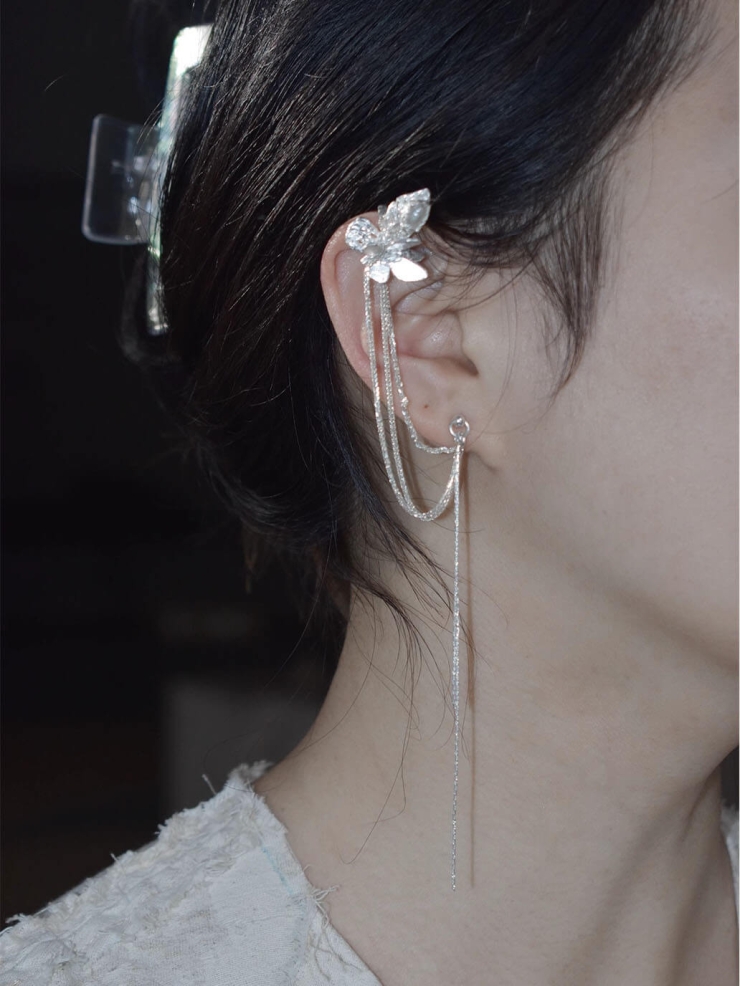 Broken-Winged Butterfly Ear Cuff and Stud - Single