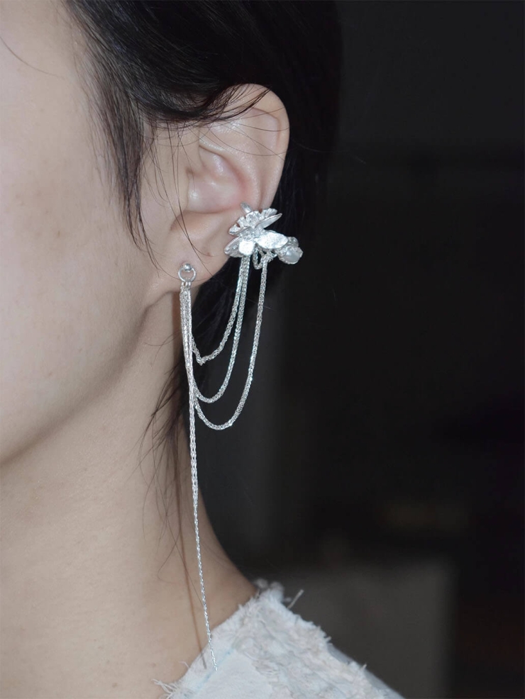 Broken-Winged Butterfly Ear Cuff and Stud - Single