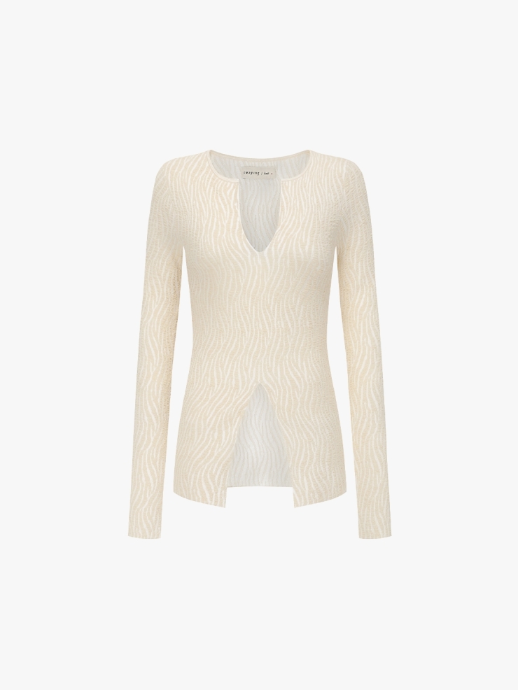 SWAYING Cream Bubble Yarn Classic Knit Top