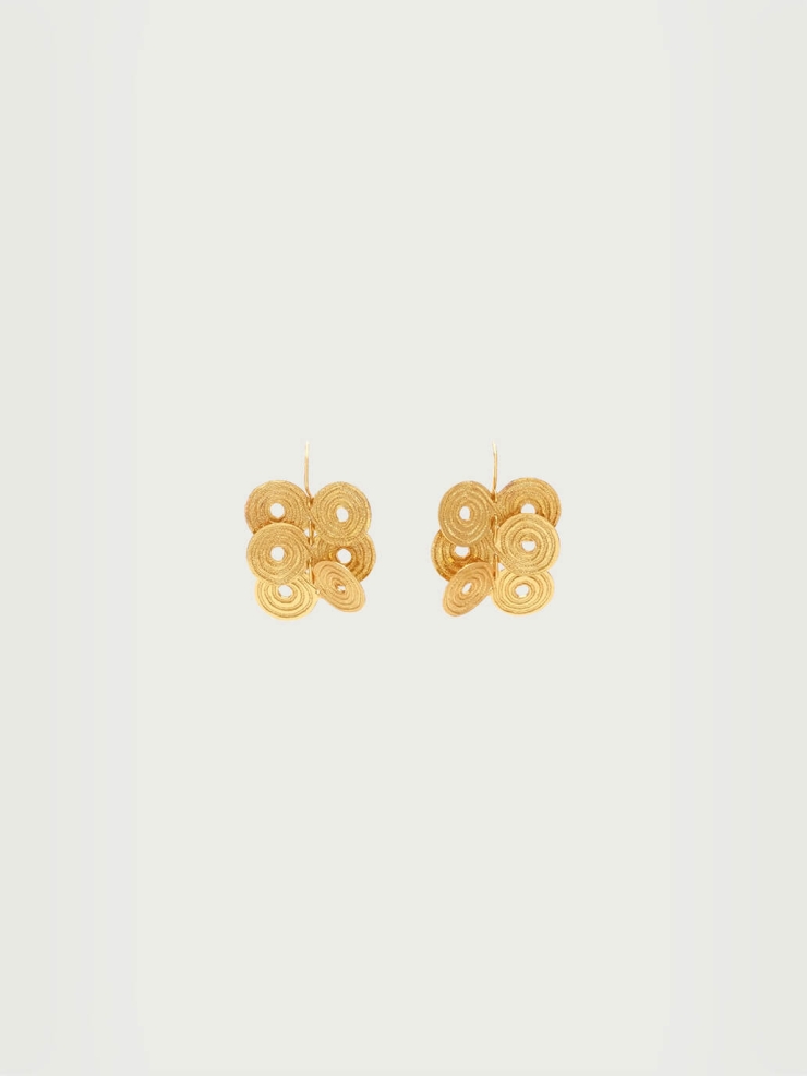 Gold Linked Beads and Cloud Pattern Short Earrings