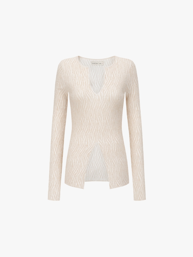 SWAYING Beige Bubble Yarn Classic Knit Top