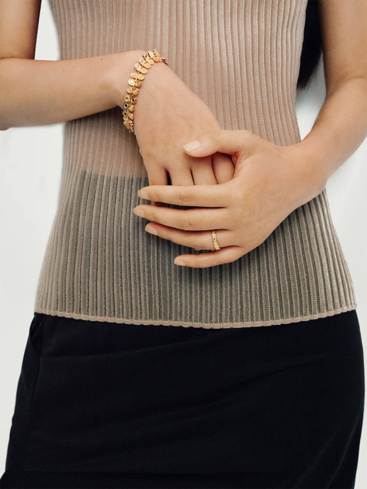 Gold Linked Beads Ring