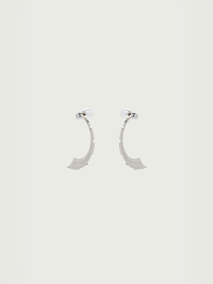 Silver Medium Wave Hook Pearl Earrings