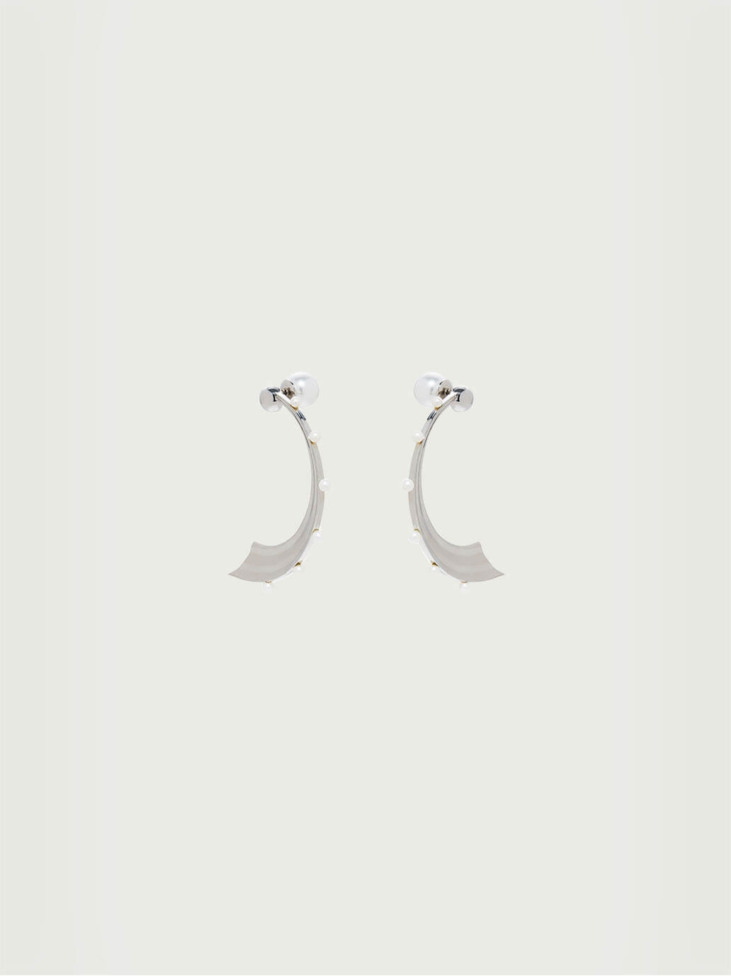 Silver Medium Wave Hook Pearl Earrings
