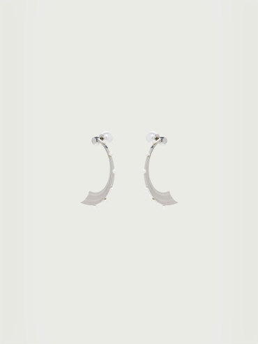 Silver Medium Wave Hook Pearl Earrings