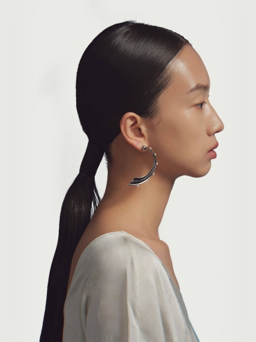 Silver Medium Wave Hook Pearl Earrings