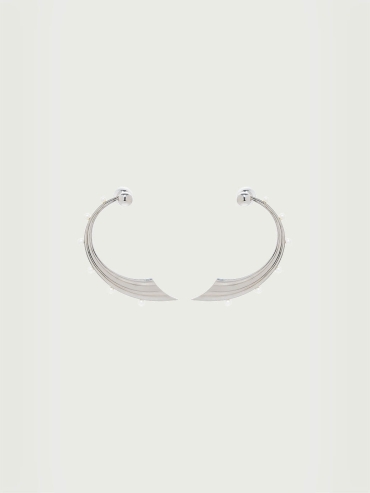 Silver Medium Wave Hook Pearl Earrings