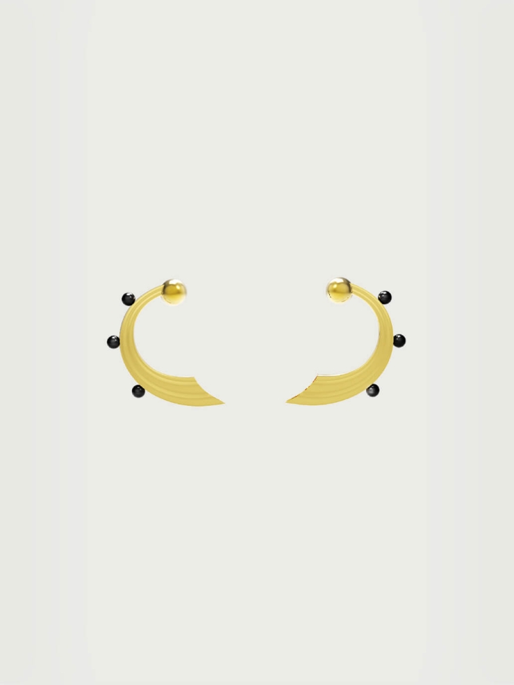 Gold Mini Wave Hook Black Onyx Earrings