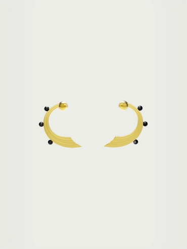 Gold Mini Wave Hook Black Onyx Earrings