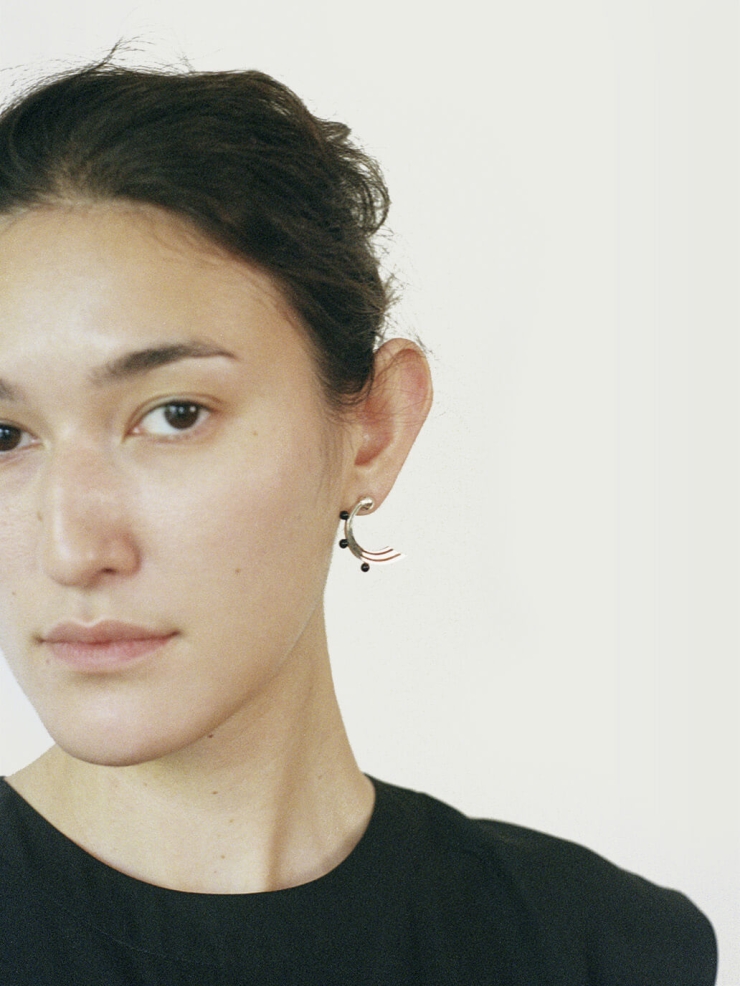 Silver Mini Wave Hook Black Onyx Earrings