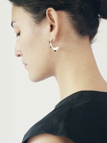 Silver Mini Wave Hook Black Onyx Earrings