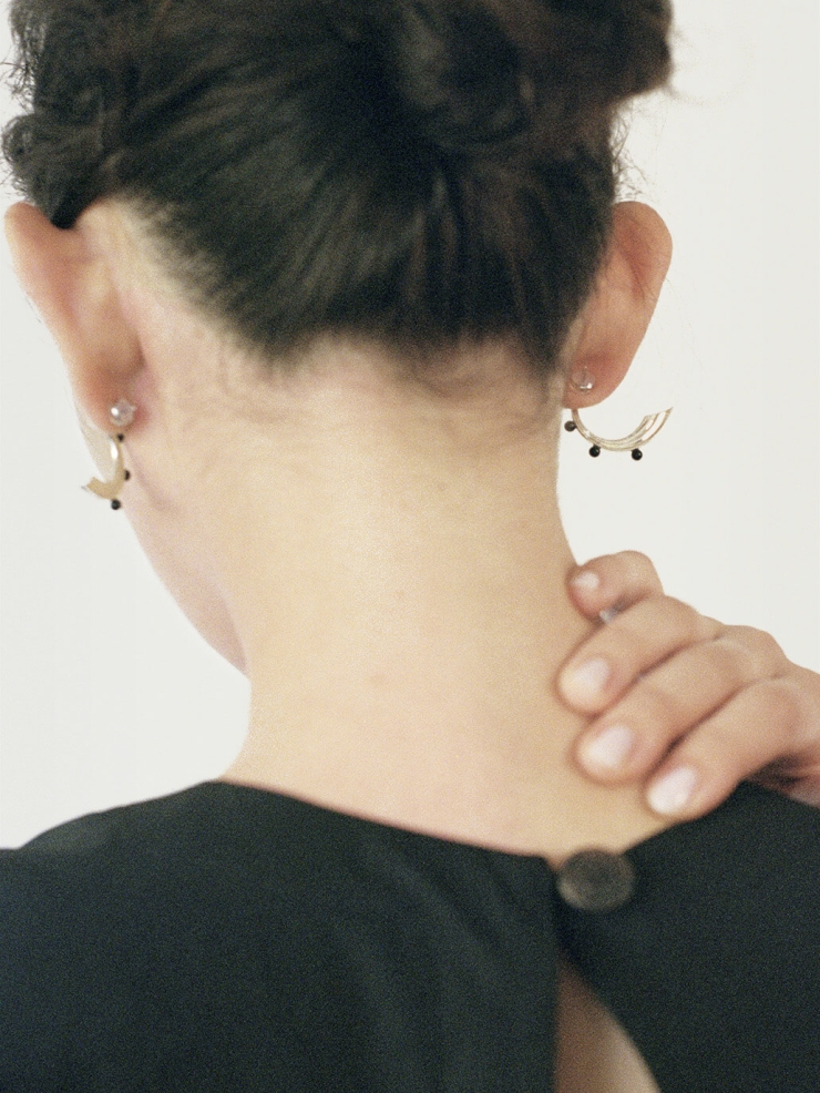 Silver Mini Wave Hook Black Onyx Earrings