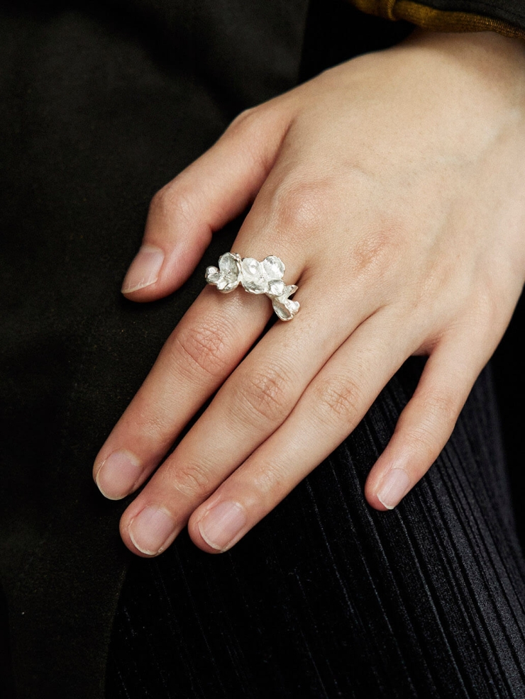 Silver Floral Fragrance Ring