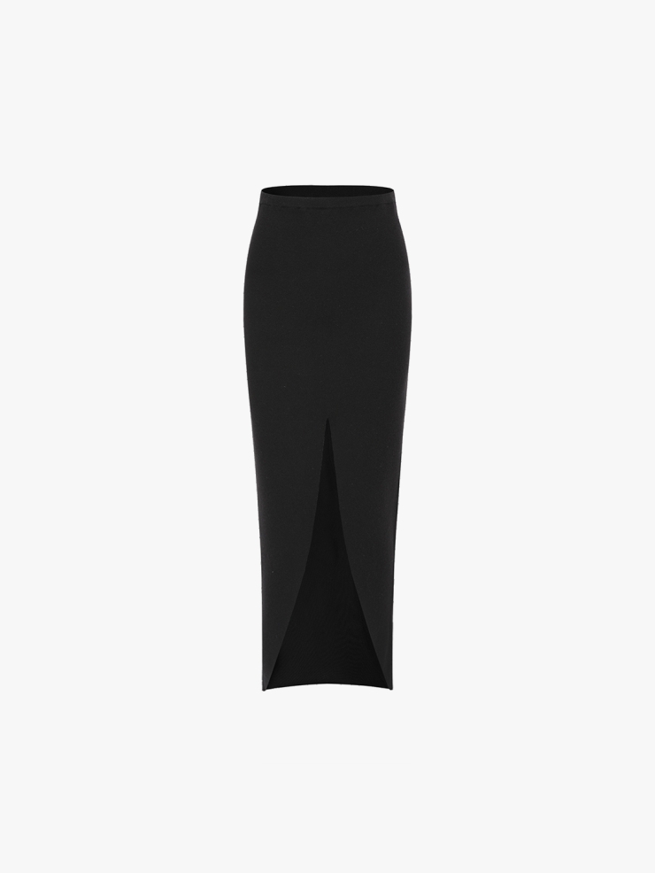 SWAYING Black Wool Skirt with Front Slit