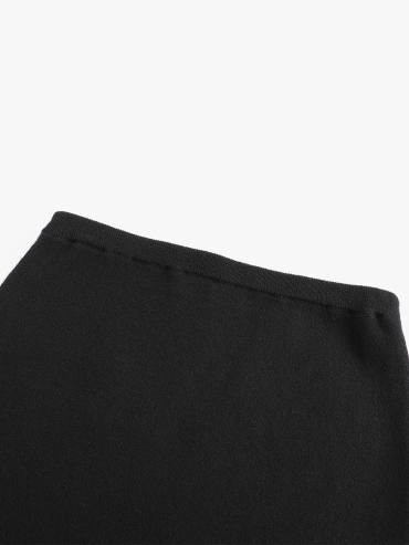 Black wool skirt with front slit