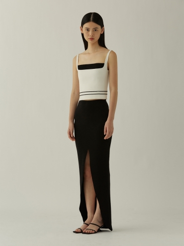 Black wool skirt with front slit