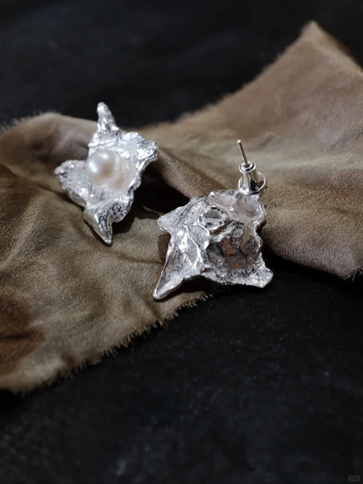 Silver Pearl Calyx Earrings