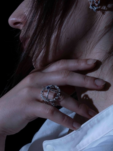 Blue Gem Satellite Halo Ring