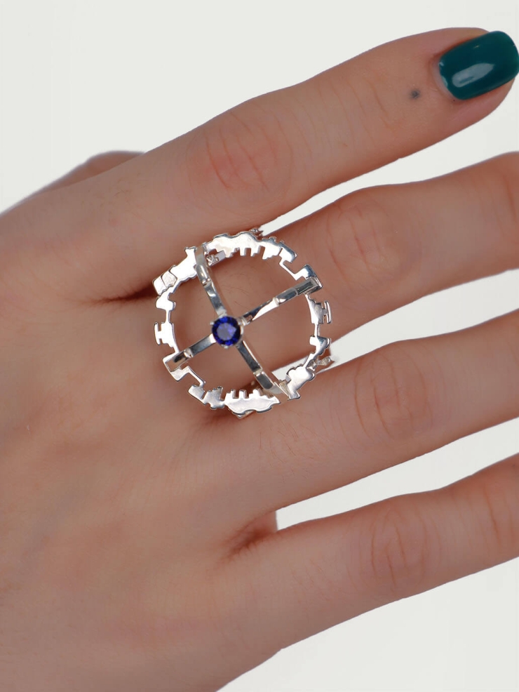 Blue Gem Satellite Halo Ring