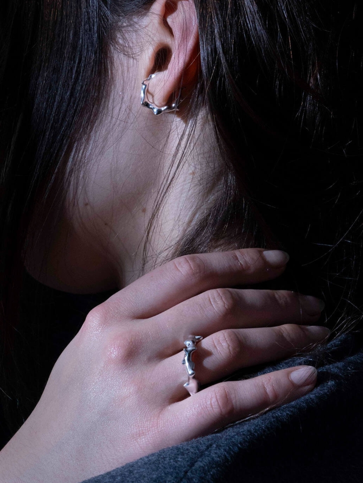 Silver Whale Bone Ear Cuff/Ring