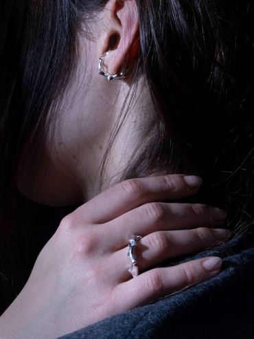Silver Whale Bone Ear Cuff/Ring