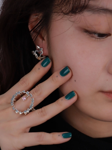 Pink Gem Satellite Halo Ring