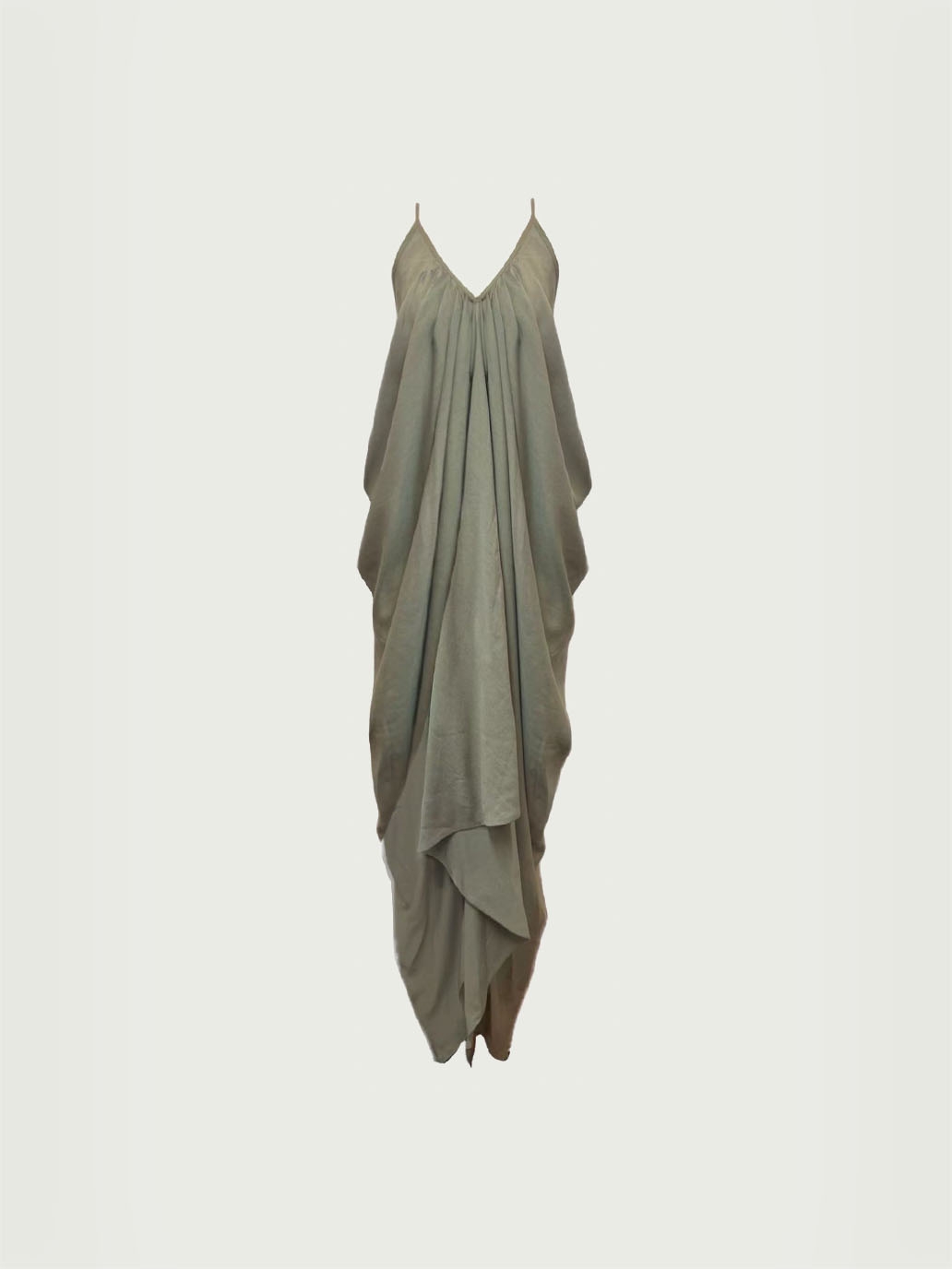 Green Gathered Ruched Slip Dress