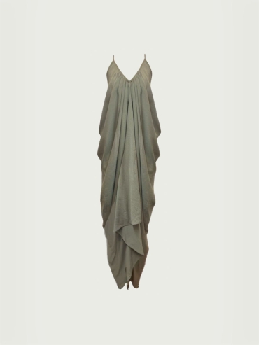 Green Gathered Ruched Slip Dress