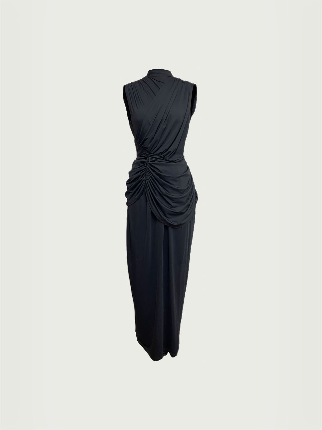 Black Pleated Mock Neck Knit Dress