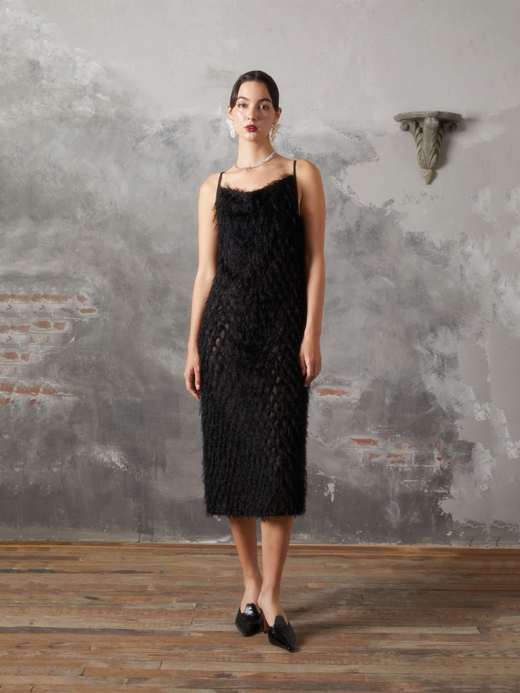 Black Fringe Trim Slip Dress