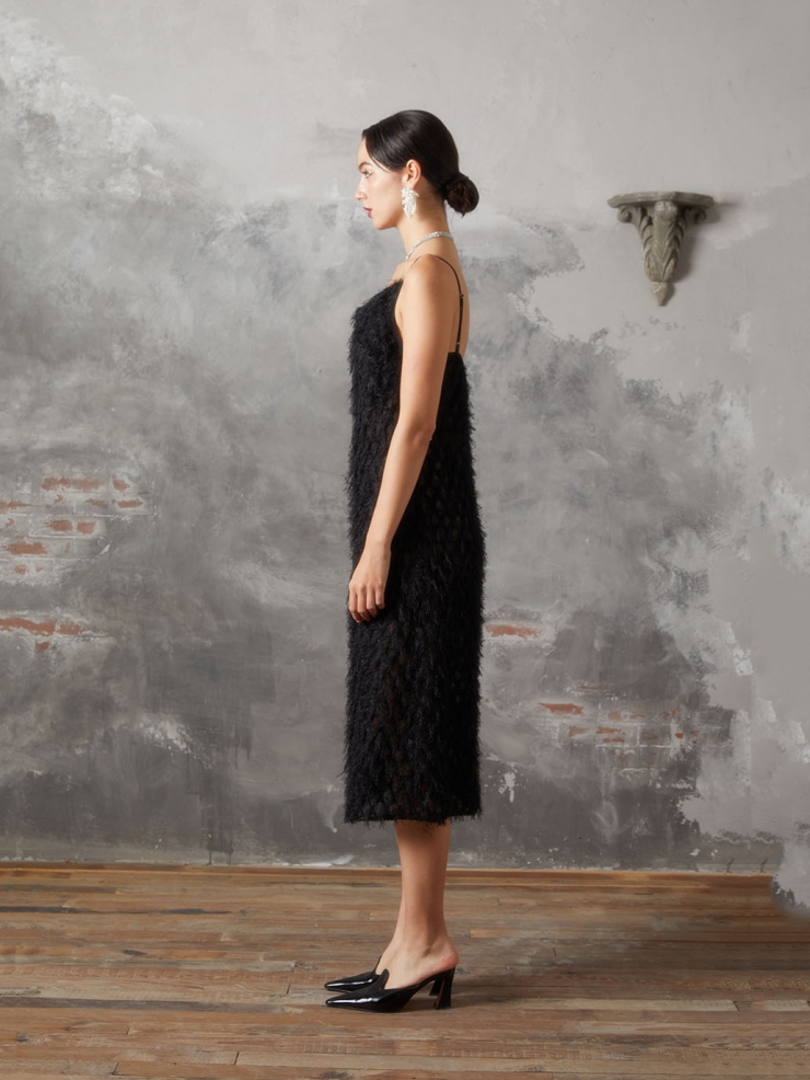 Black Fringe Trim Slip Dress