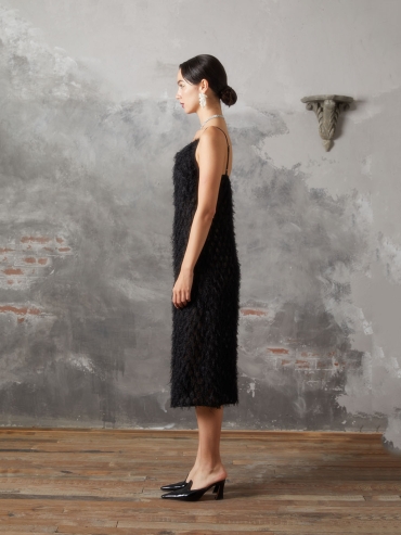 Black Fringe Trim Slip Dress