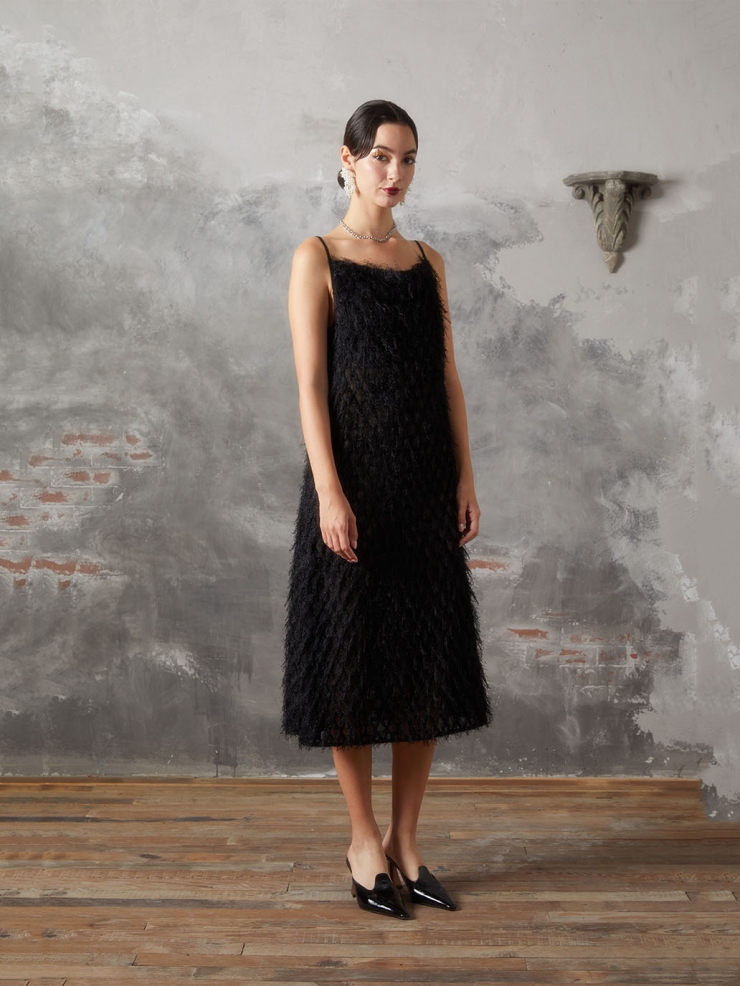 Black Fringe Trim Slip Dress