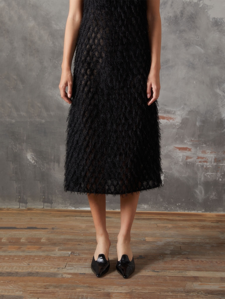 Black Fringe Trim Slip Dress