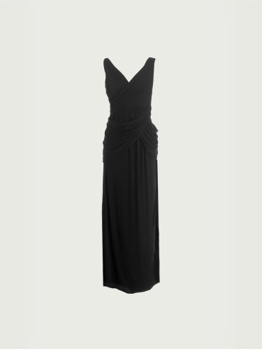 Black Panelled Pleated Knit Dress