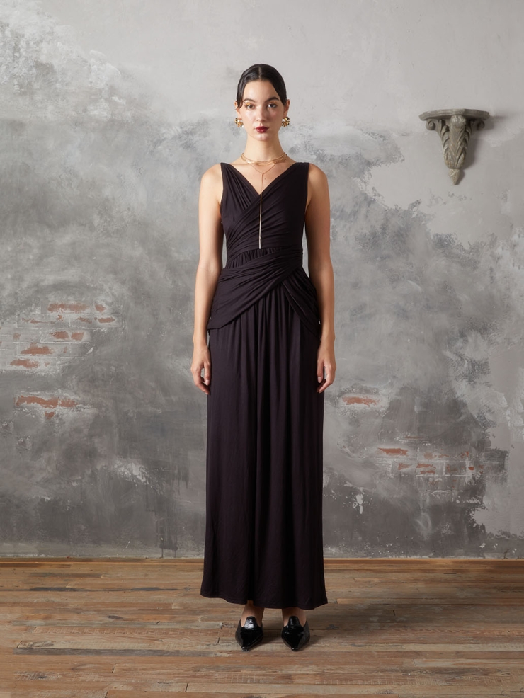 Black Panelled Pleated Knit Dress