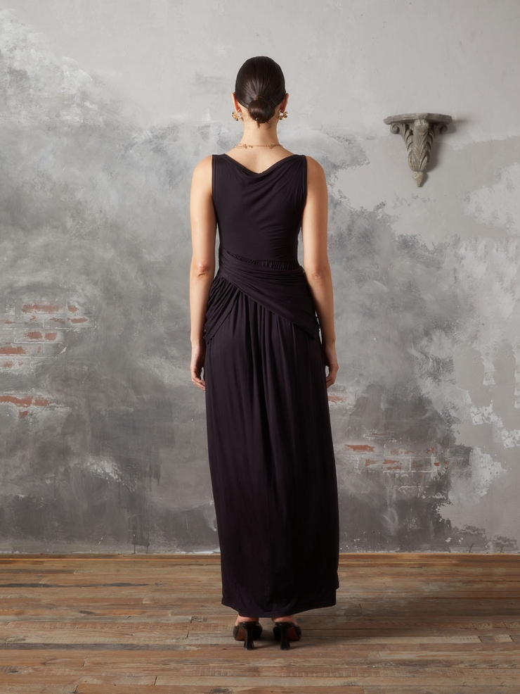 Black Panelled Pleated Knit Dress