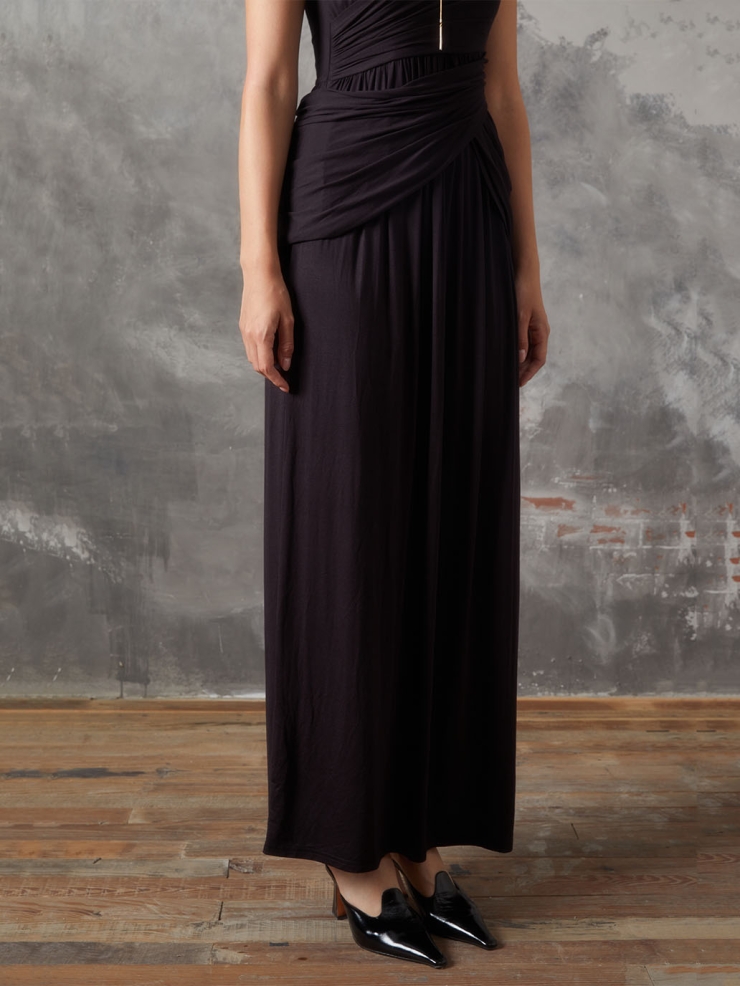 Black Panelled Pleated Knit Dress