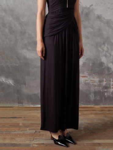 Black Panelled Pleated Knit Dress