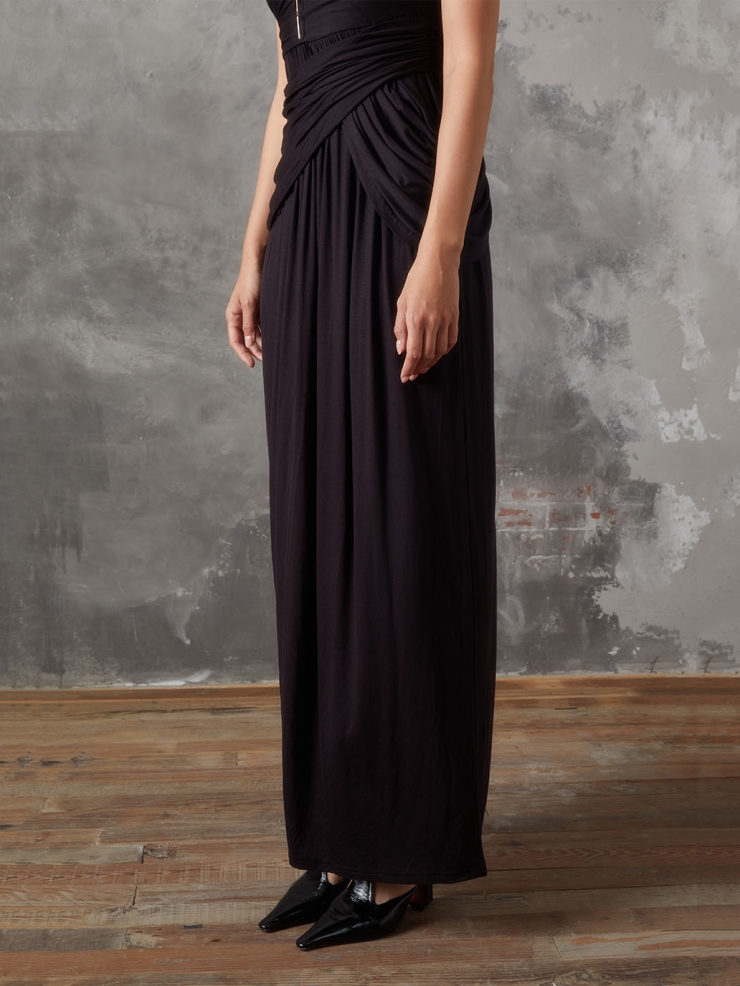 Black Panelled Pleated Knit Dress