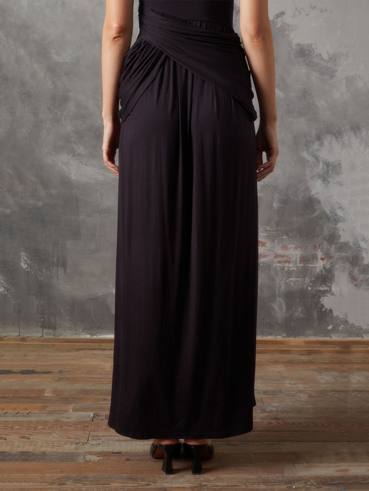 Black Panelled Pleated Knit Dress