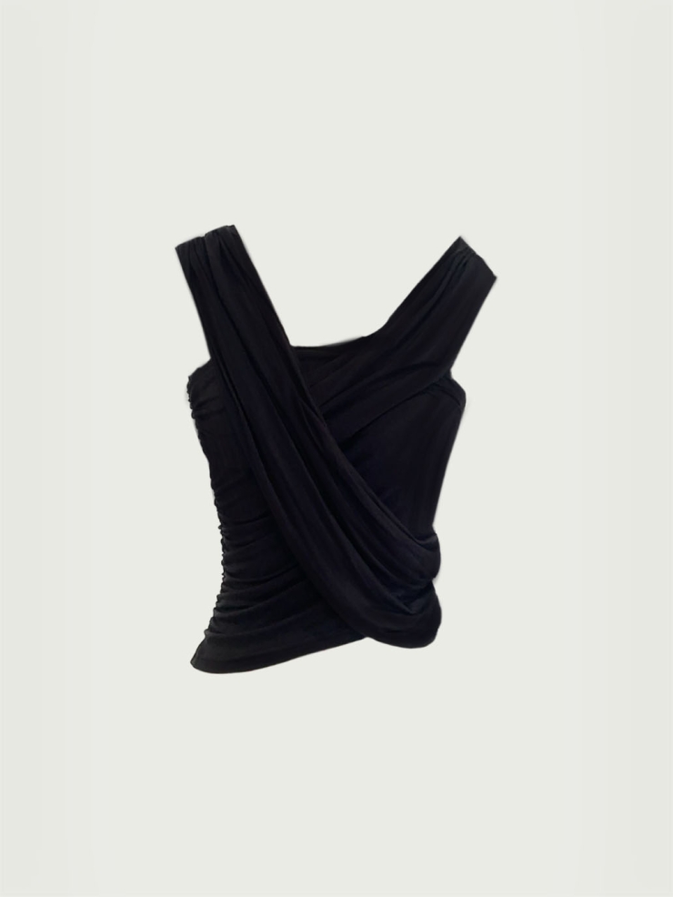 Black Draped Asymmetric Knit Top