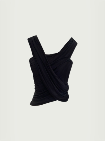 Black Draped Asymmetric Knit Top