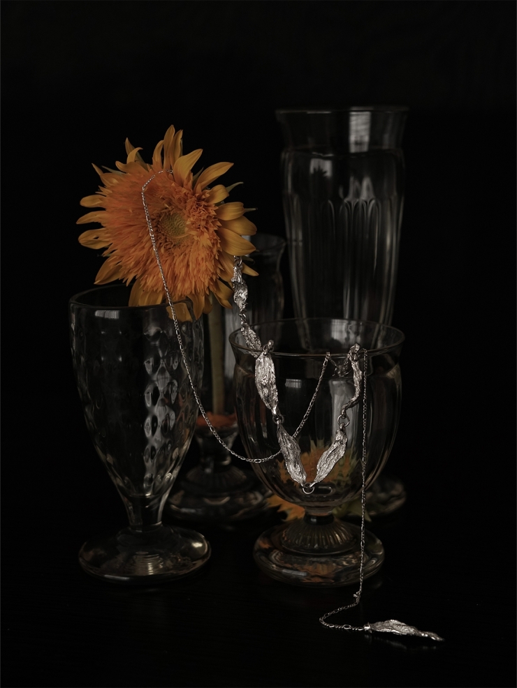 Silver Sunflower Petals Necklace