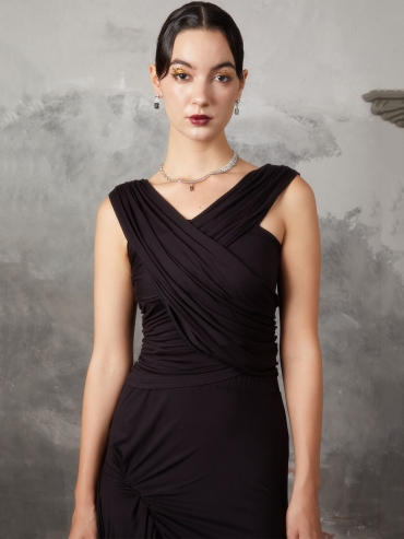 Black Draped Asymmetric Knit Top