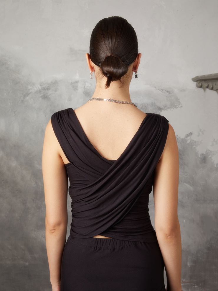 Black Draped Asymmetric Knit Top