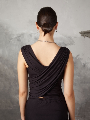 Black Draped Asymmetric Knit Top