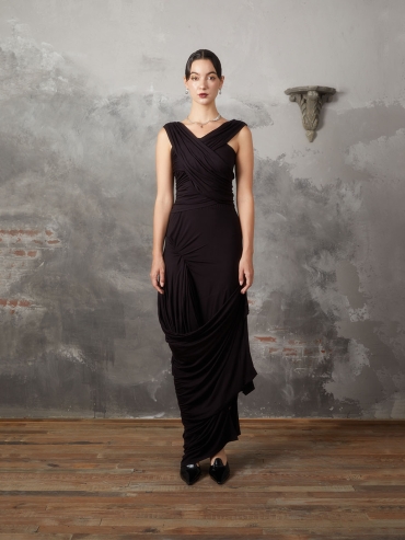 Black Draped Asymmetric Knit Top