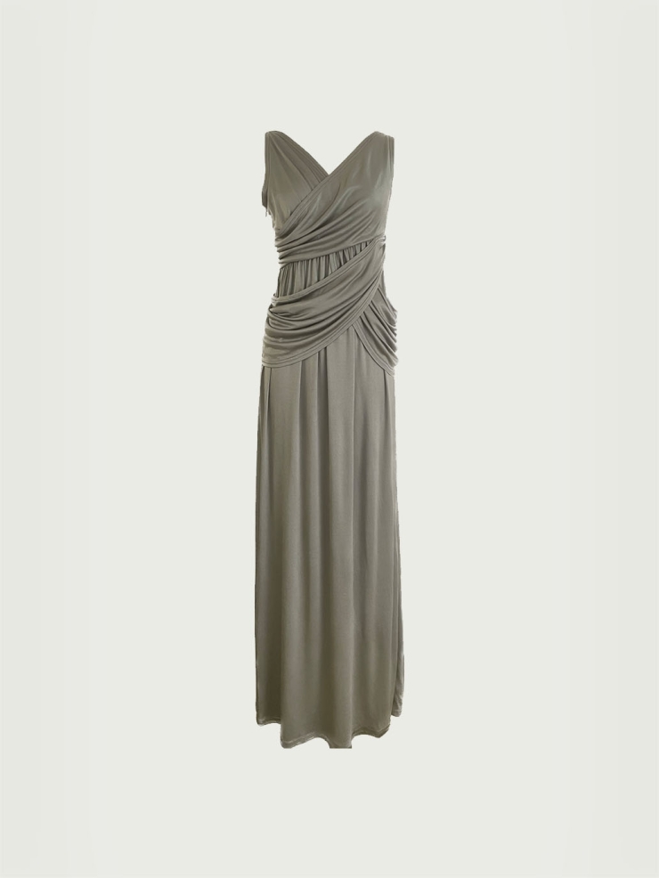 Green Panelled Pleated Knit Dress